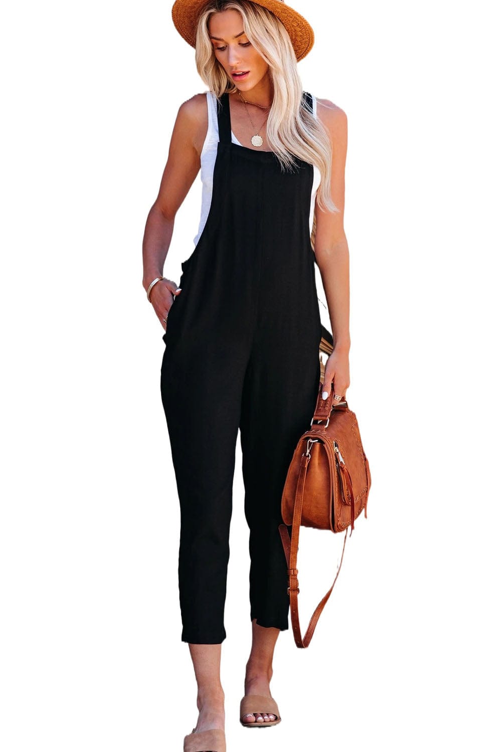 Shoppe EZR Bottoms Black Adjustable Buckle Straps Cropped Jumpsuit