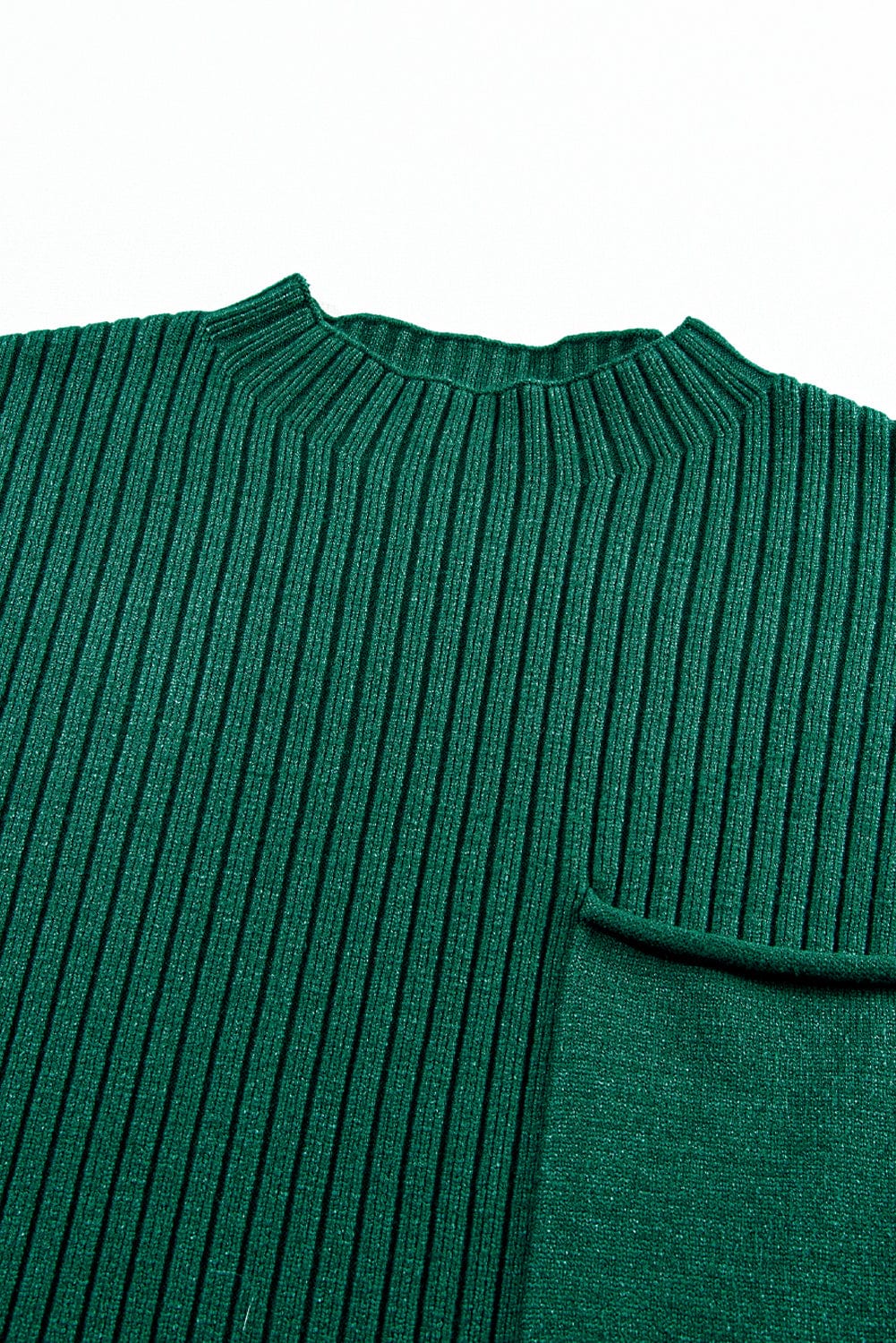 Shoppe EZR Dresses Blackish Green Patch Pocket Ribbed Knit Short Sleeve Sweater Dress