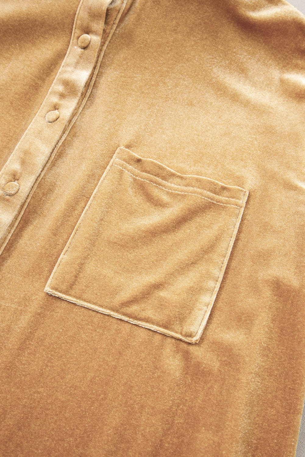 Shoppe EZR Dresses Light French Beige Velvet Button Front Shirt Mini Dress