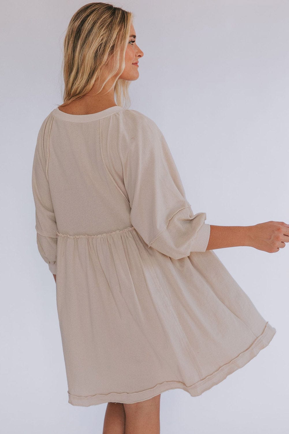 Shoppe EZR Dresses Oatmeal 3/4 Sleeves High Waist Slits Mini Dress