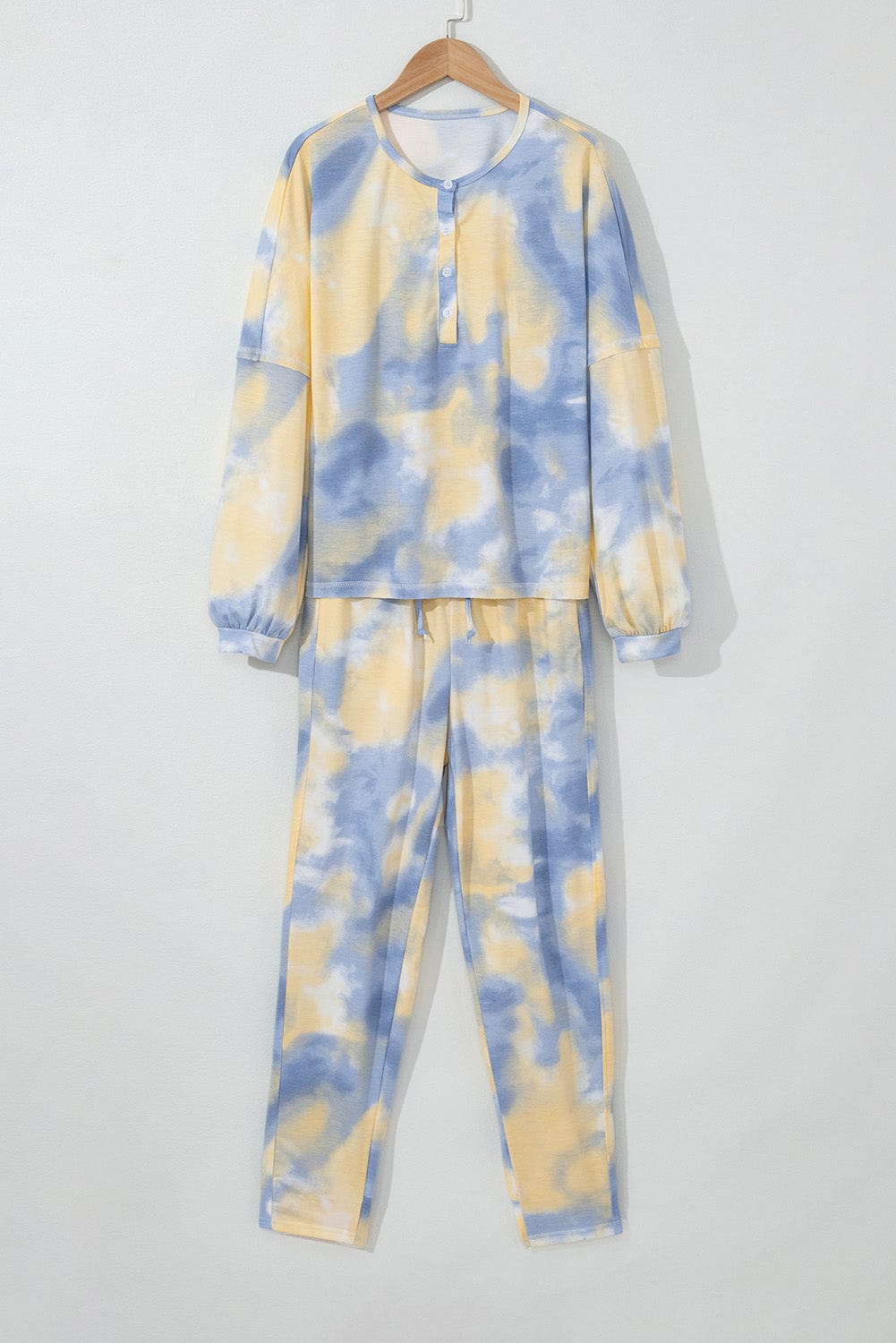 Shoppe EZR Loungewear Multicolor Tie Dye Henley Top and Drawstring Pants Outfit