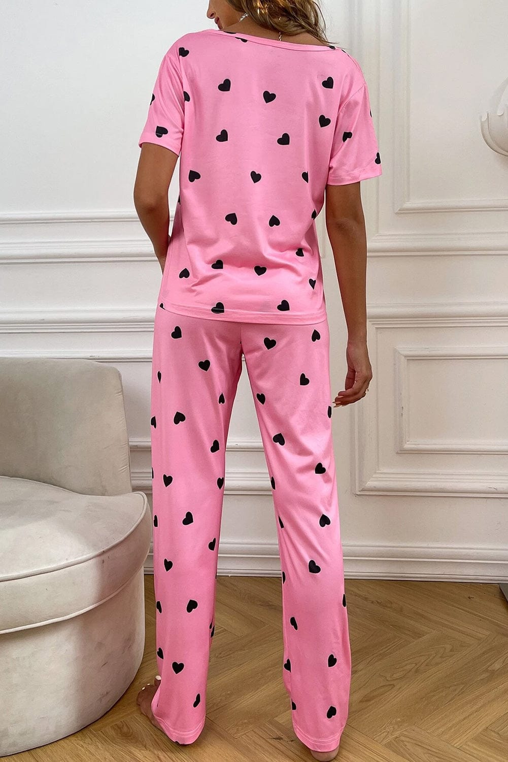 Shoppe EZR Loungewear Pink Valentines Heart Print Tee and Pants Lounge Set