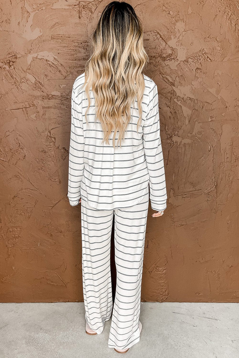Shoppe EZR Loungewear Striped Print Long Sleeve and Pants Pajamas Set