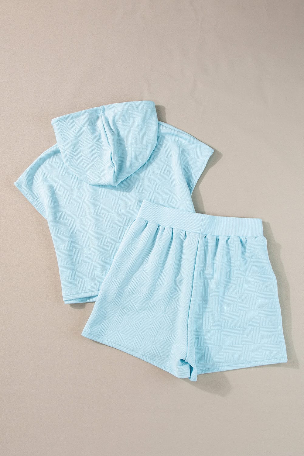 Shoppe EZR Two Piece Sets/Short Sets Beau Blue Textured Cropped Hoodie and Shorts Set